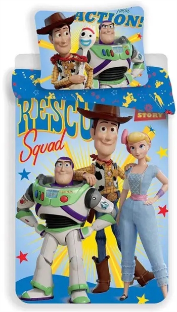 Se Toy Story Junior sengetøj 100x140 cm - Sengesæt med Toy Story - 2 i 1 design - 100% bomuld hos Dynezonen.dk